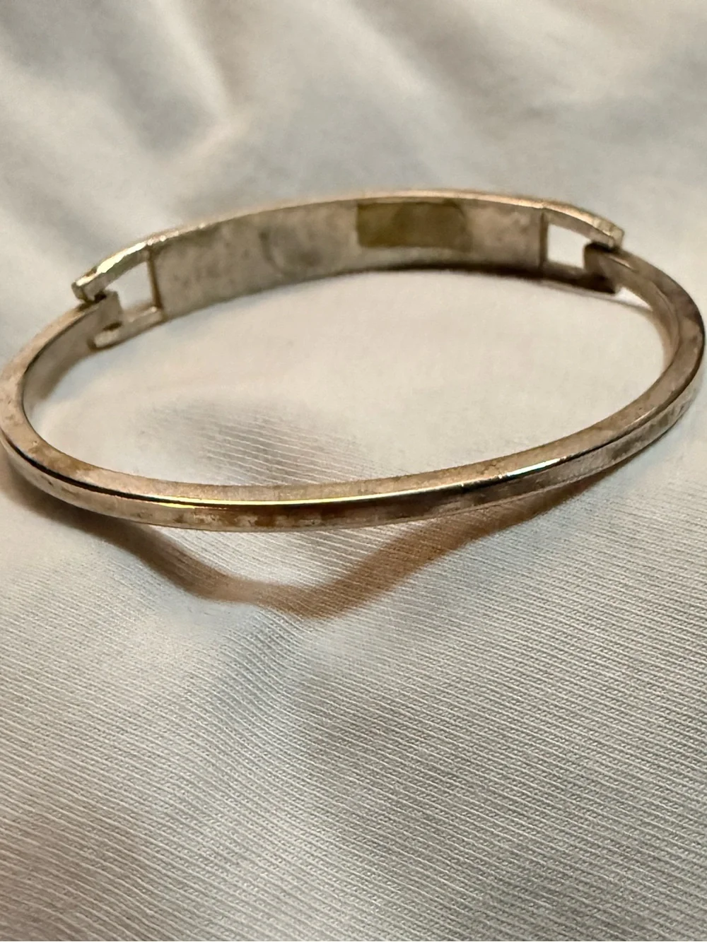 Vintage Mexican Hinged Metal Bangle Bracelet with Black Stripe Inlay